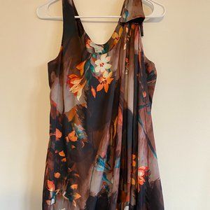 H&M size 6 Brown Floral Silky Dress w/ Flowy Look